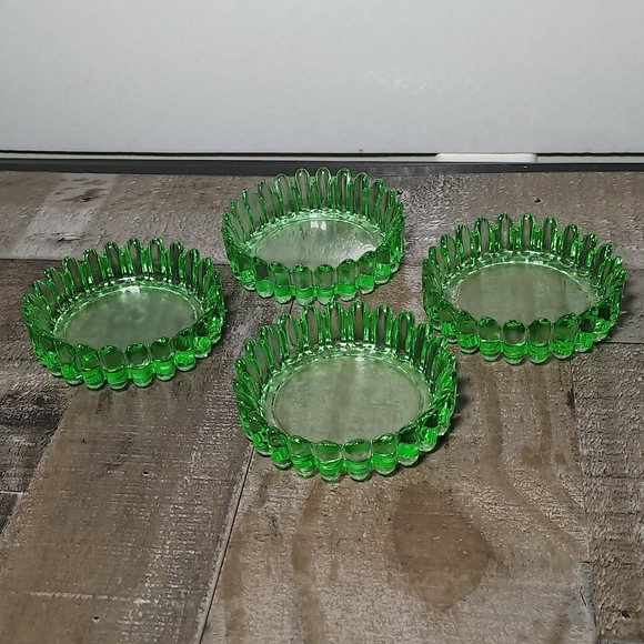 Accents Vintage Green Depression Glass Coaster Candle Holder Set Of 4